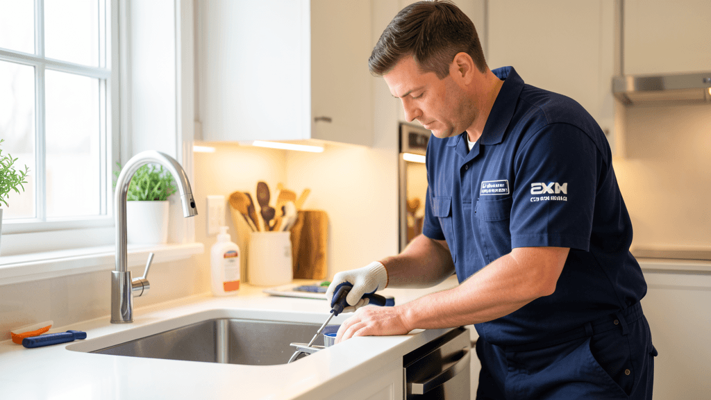 Professional plumber at work